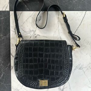 Brahmin Black Croc-Embossed Leather Crossbody Bag